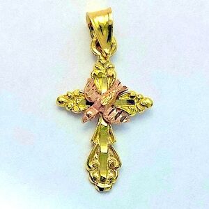 14KT Yellow & Rose Gold Holy Spirit Peace Dove Cross Pendant 27MM